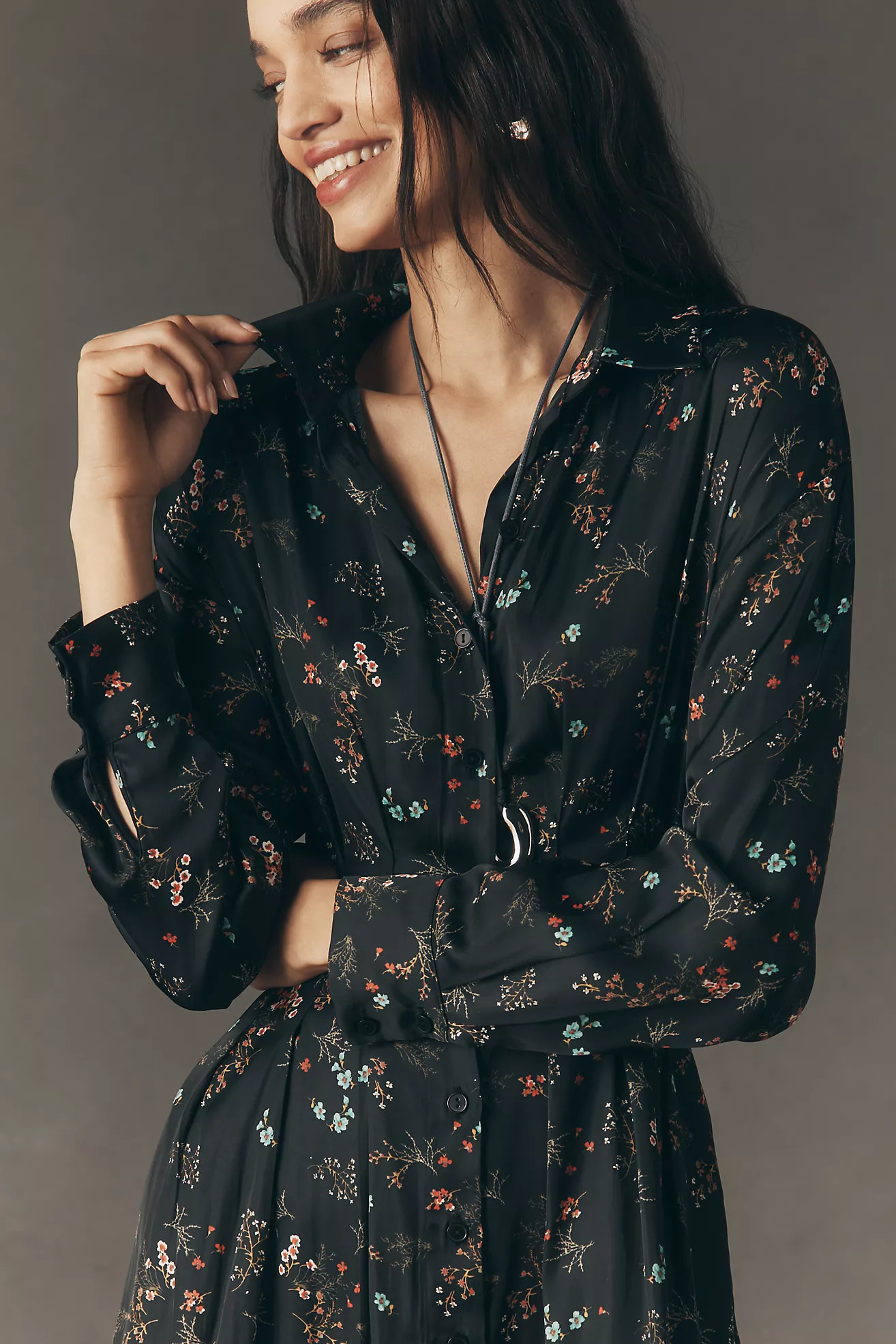 The Tobie Long-Sleeve Satin Mini Shirt Dress by Exquise | Anthropologie (US)