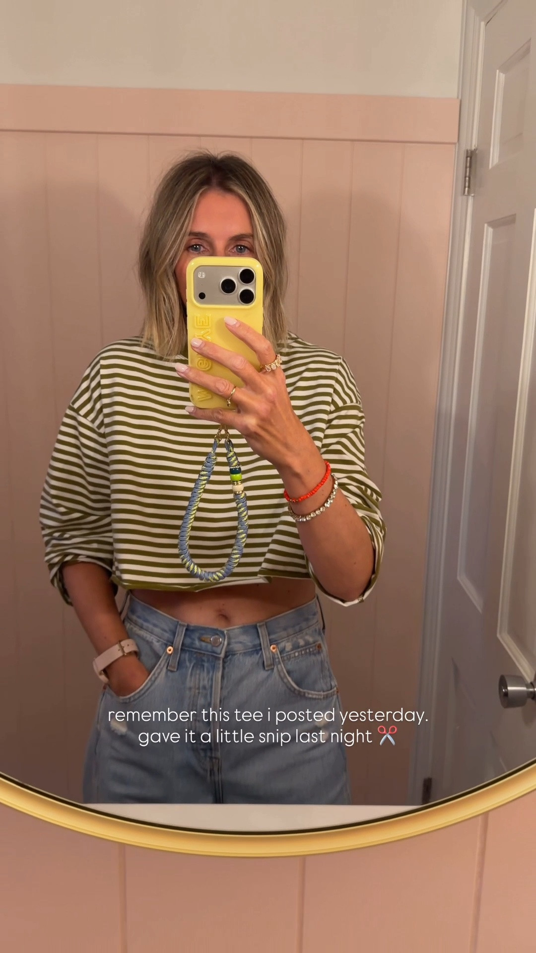 cropped tee + high waisted jeans = my favorite! 

this cord phone chain got A LOT of attention when i was out this week! 👌

#LTKootd #LTKgrwm #LTKOver40
