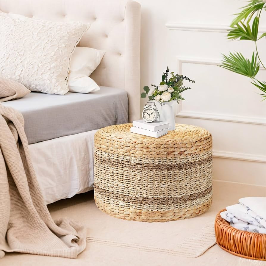 PrimeZone 18" x 18” x 12" Rattan Ottoman - Natural Seagrass Boho Foot Rest, Hand Woven Indoor O... | Amazon (US)
