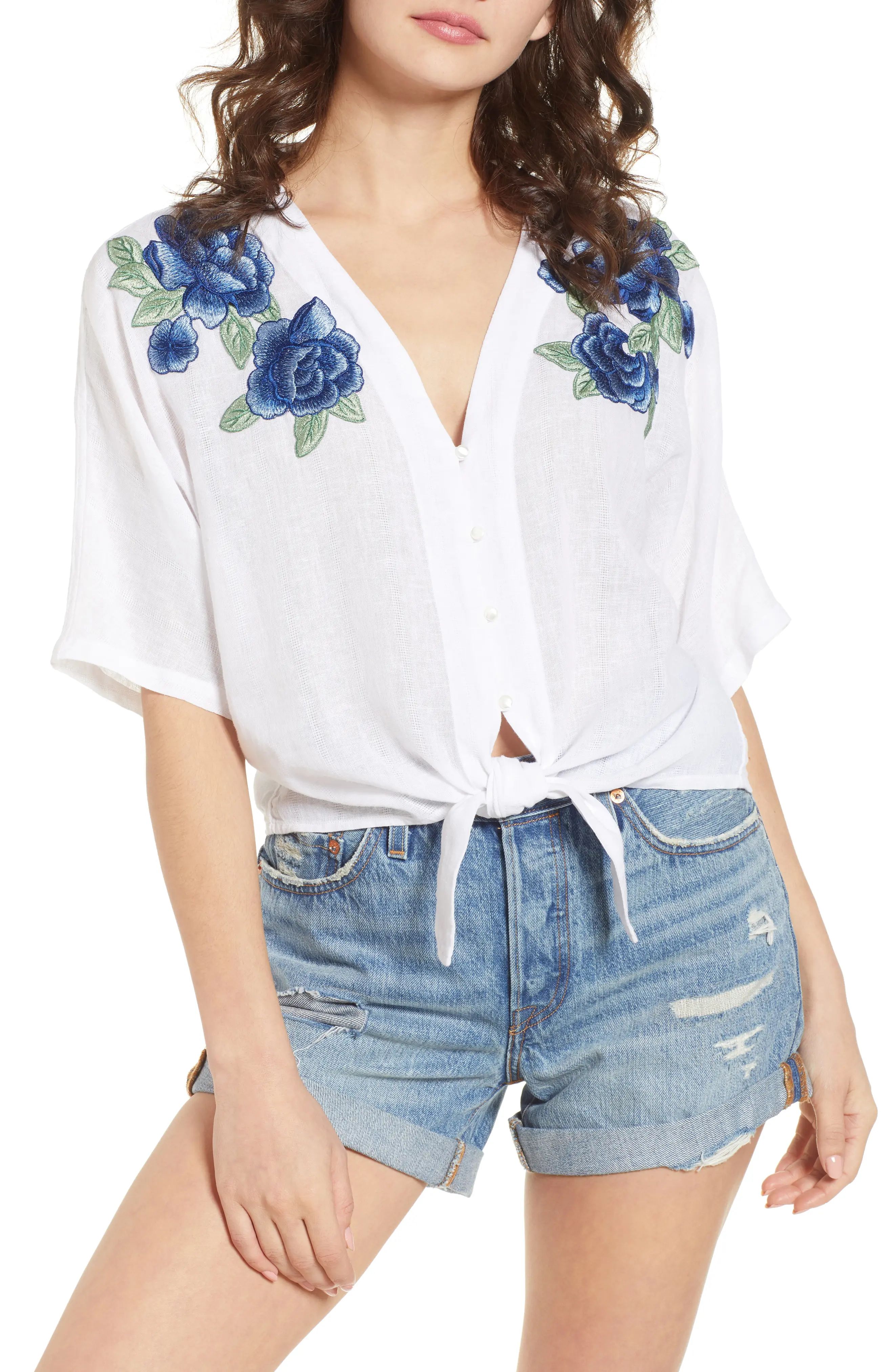 Rails Thea Embroidered Tie Front Crop Top | Nordstrom