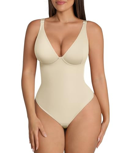 FeelinGirl Plus Size Shapewear Bodysuits for Women Tummy Control Beige 3XL | Amazon (US)