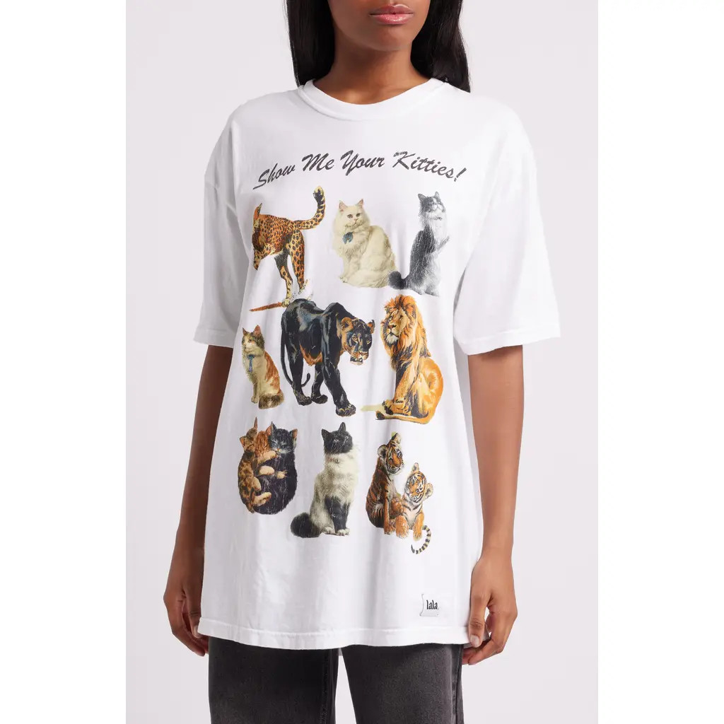 Dressed in Lala Kitties on Kitties Cotton Graphic T-Shirt in White at Nordstrom, Size Small | Nordstrom