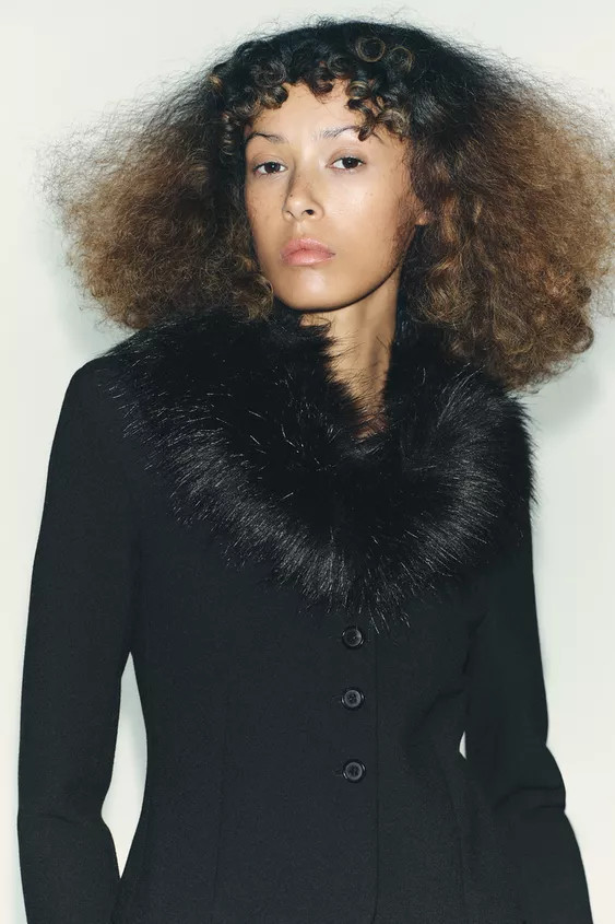 ZW COLLECTION FITTED FAUX FUR COLLAR JACKET | Zara UK