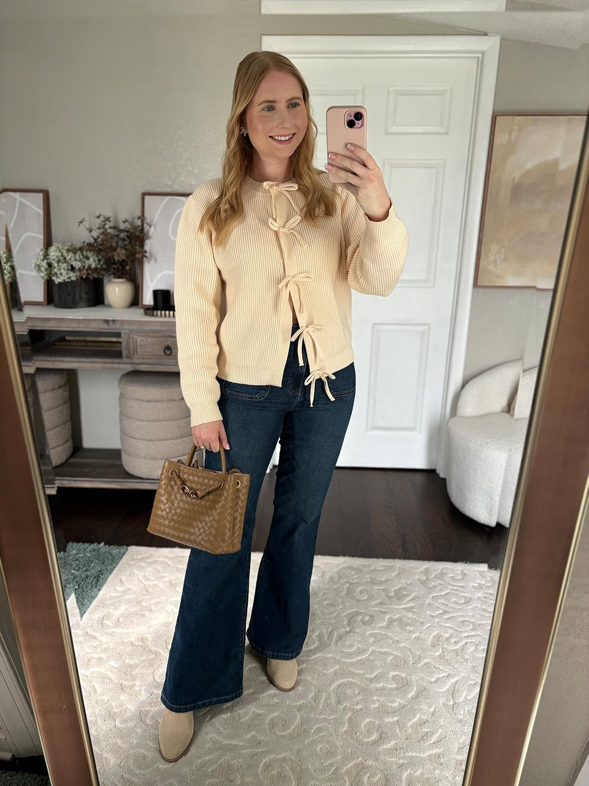 BTFBM Cardigan Sweaters for Women Trendy 2024 Fall Open Front Long Sleeve Button Down Bow Knot Cropped Lady Jacket | Amazon (US)