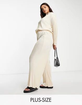 The Frolic Plus relaxed straight leg pants in oatmeal plisse - part of a set | ASOS (Global)