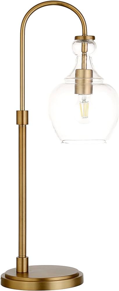 Henn&Hart 27" Tall Arc Table Lamp with Glass Shade in Brushed Brass/Clear, Lamp, Desk Lamp for Ho... | Amazon (US)