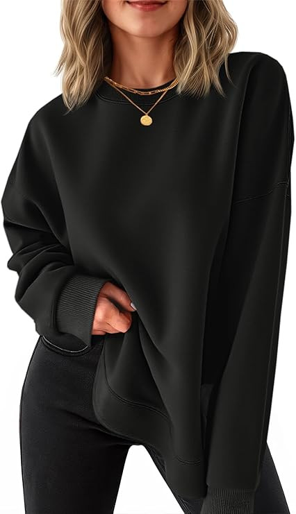 Fisoew Womens Crewneck Sweatshirts Casual Long Sleeve Side Split Hihg Low Curved Hem Shirts Loose... | Amazon (US)