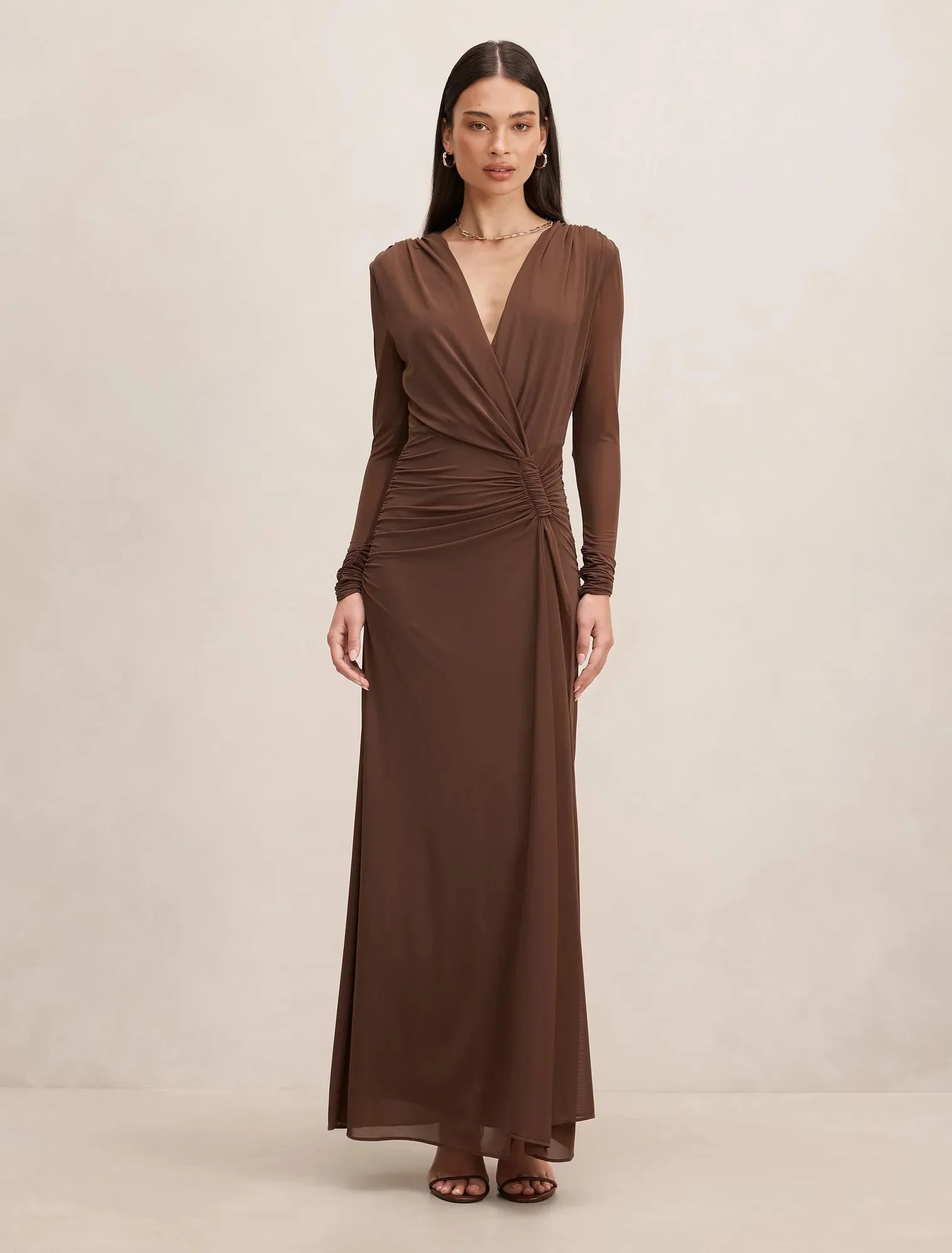 Amara Draped Mesh Maxi Dress Chocolate | Ever New (CA)