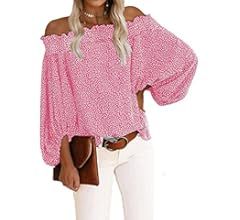 BLENCOT Women's Floral Blouse Off Shoulder Lantern Sleeves Chiffon Shirt Tops（S-2XL） | Amazon (US)