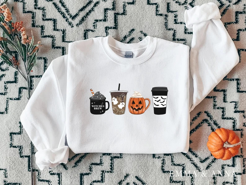 Halloween Sweatshirt, Fall Coffee Sweatshirt, Halloween Coffee Sweatshirt, Halloween Sweater, Hal... | Etsy (US)