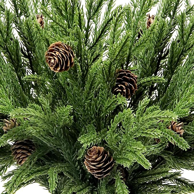 Norfolk Pine Branches with Pine Cone 17" Christmas Greenery Norfolk Pine Stems with Pinecones Fak... | Amazon (US)
