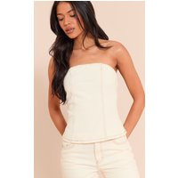 Tall Ecru Bandeau Denim Top | PrettyLittleThing US