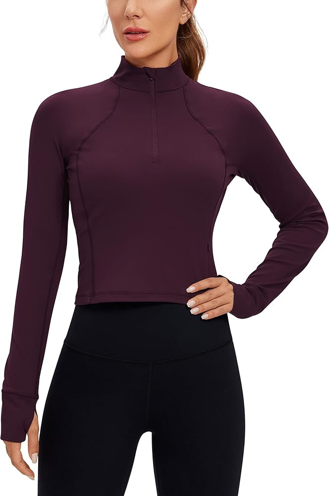 CRZ YOGA Women's Butterluxe Long Sleeve Workout Shirts Half Quarter Zip Sweatshirt Athletic Crop ... | Amazon (US)