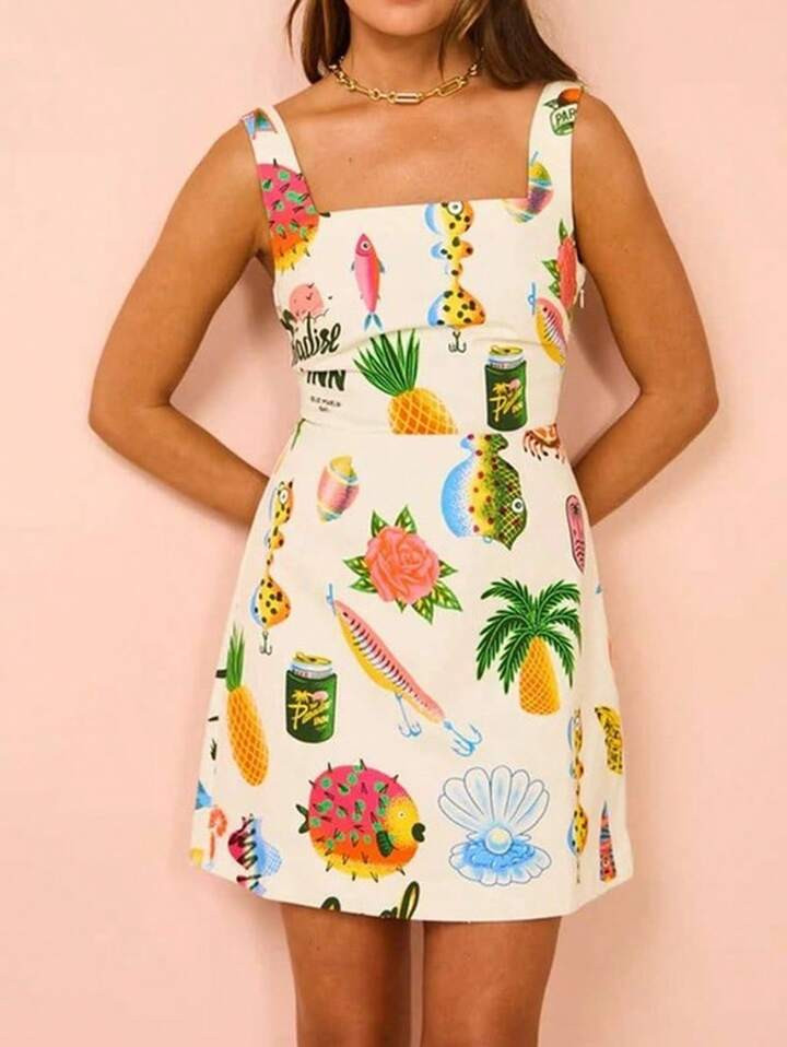 Fruit Print Mini Dress – Playful And Vibrant Summer Style | SHEIN