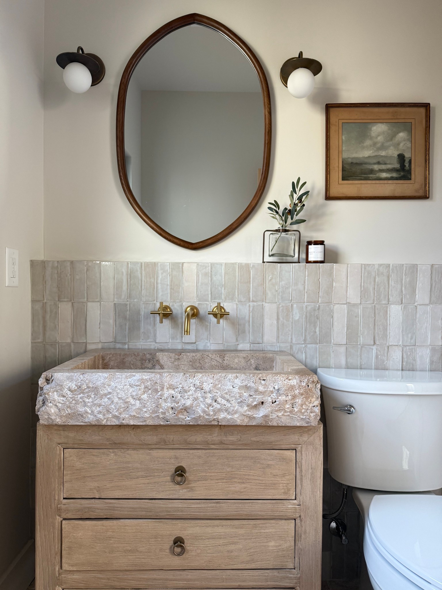 Modern organic powder bath, stone sink bathroom 1/2 bath travertine sink

#LTKHome