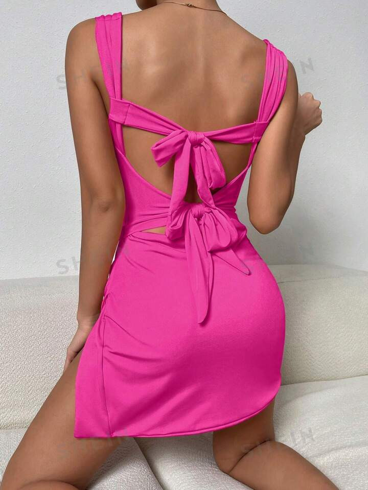 SHEIN Privé Solid Split Thigh Dress | SHEIN