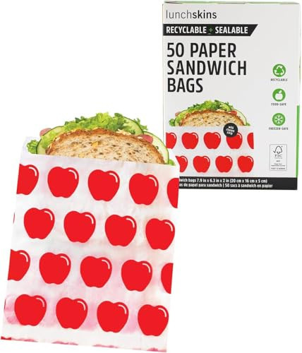 Lunchskins Paper Sandwich Bags - Sealable, Recyclable & Grease-Resistant - Disposable Snack Bags for Kids & Family - Self-Adhesive Closure for Freshness - Perfect for On-the-Go & Home Use | Amazon (US)