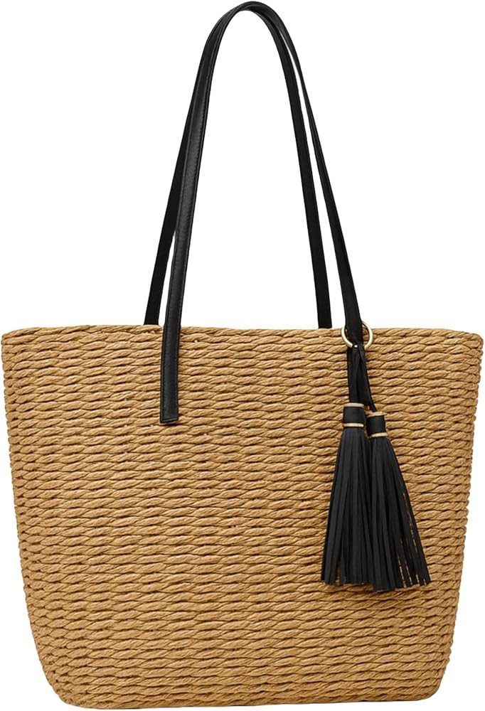 YXILEE Straw Bags For Women | M Size Travel Straw Totes Bag Woven Summer Handmade Shoulder Bag Ha... | Amazon (US)