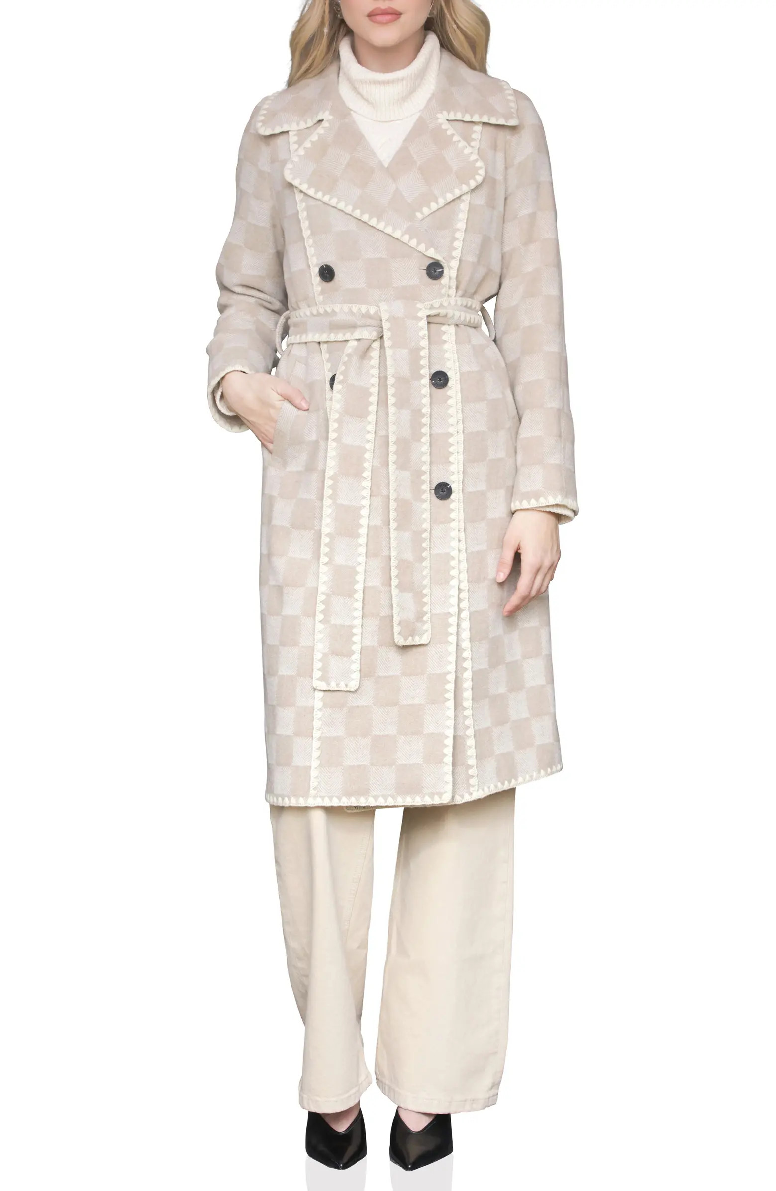 Avec Les Filles Wool Blend Checkered Blanket Stitch Coat | Nordstrom | Nordstrom