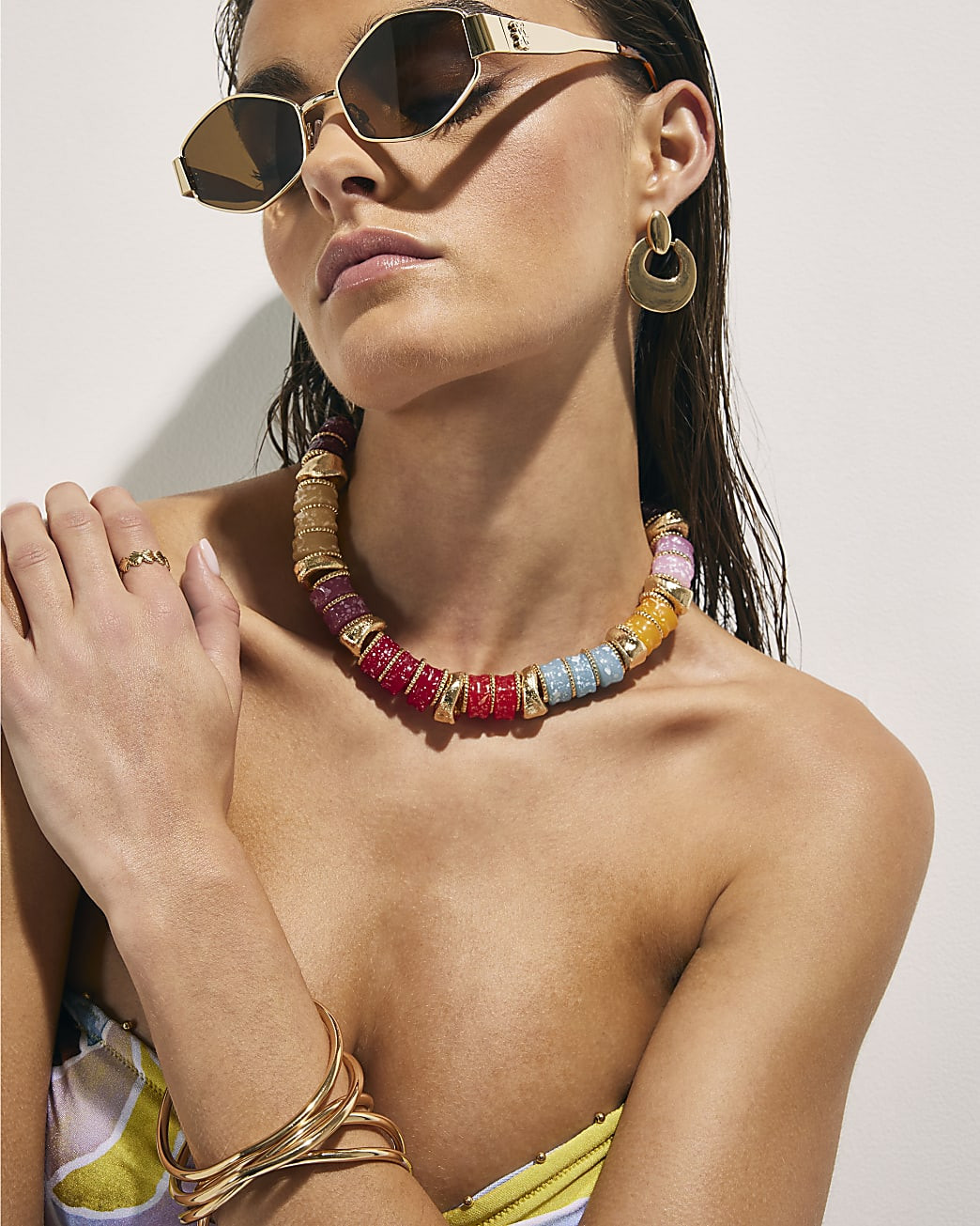 Gold Beaded Chunky Necklace | River Island UK & IE