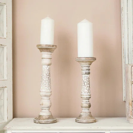 14.96'' H Wood Tabletop Candlestick | Wayfair North America