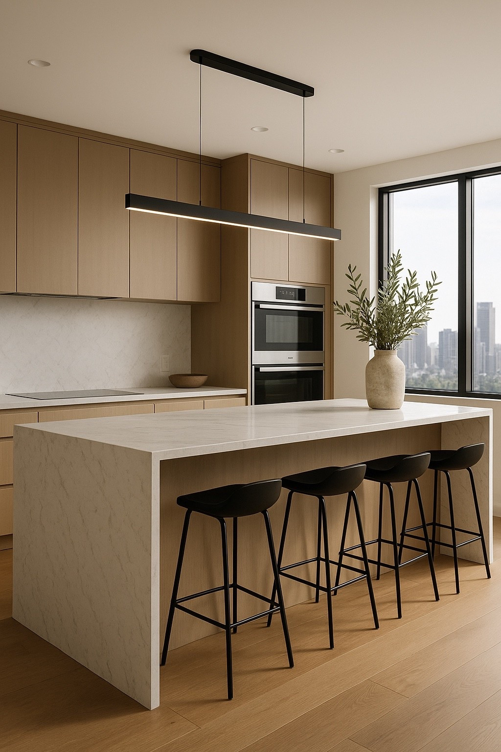 A warm beige modern kitchen with clean lines, matte cabinetry, a stone waterfall island and sleek black bar stools. This minimalist luxury design creates the perfect elevated, high-end look for any home. Save this pin for kitchen remodel inspiration and shop the style on LTK 🤍
#modernkitchen #kitchendesign #kitchenisland #minimalistkitchen #neutralhome #beigekitchen #luxuryinteriors #kitcheninspo #homedecorinspo #interiordesignideas #kitchenremodel #ltkinfluencer #ltkhome #ltkfinds #ltkinteriors #neutraldecor