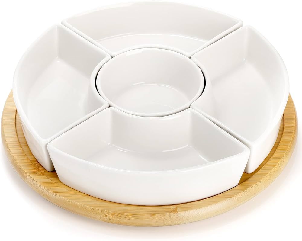 Lyellfe Divided Serving Dish Lazy Susan, 360° Rotatable Porcelain Appetizer Snack Tray Platter f... | Amazon (US)