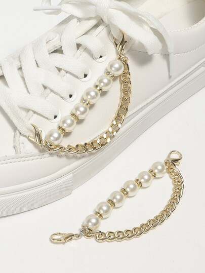 2pcs Faux Pearl & Chain Decor Shoe Decoration, Aluminum Alloy Fashionable Accessories For Sneaker... | SHEIN