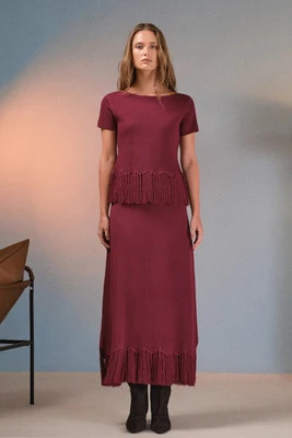 Fringe Hem Knit Top BURGUNDY / XS | English Factory
