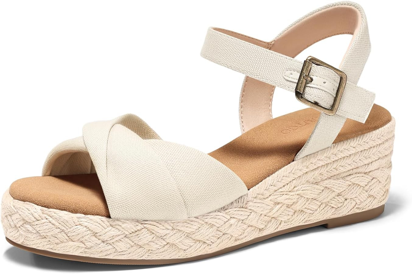 Coutgo Womens Platform Wedge Heels Sandals Espadrilles Open Toe Ankle Strap Twist Canvas Summer B... | Amazon (US)