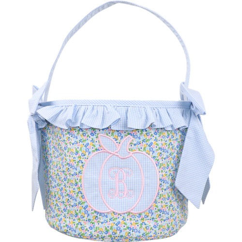 Blue Gingham Petite Floral Pumpkin Candy Bucket | Cecil and Lou