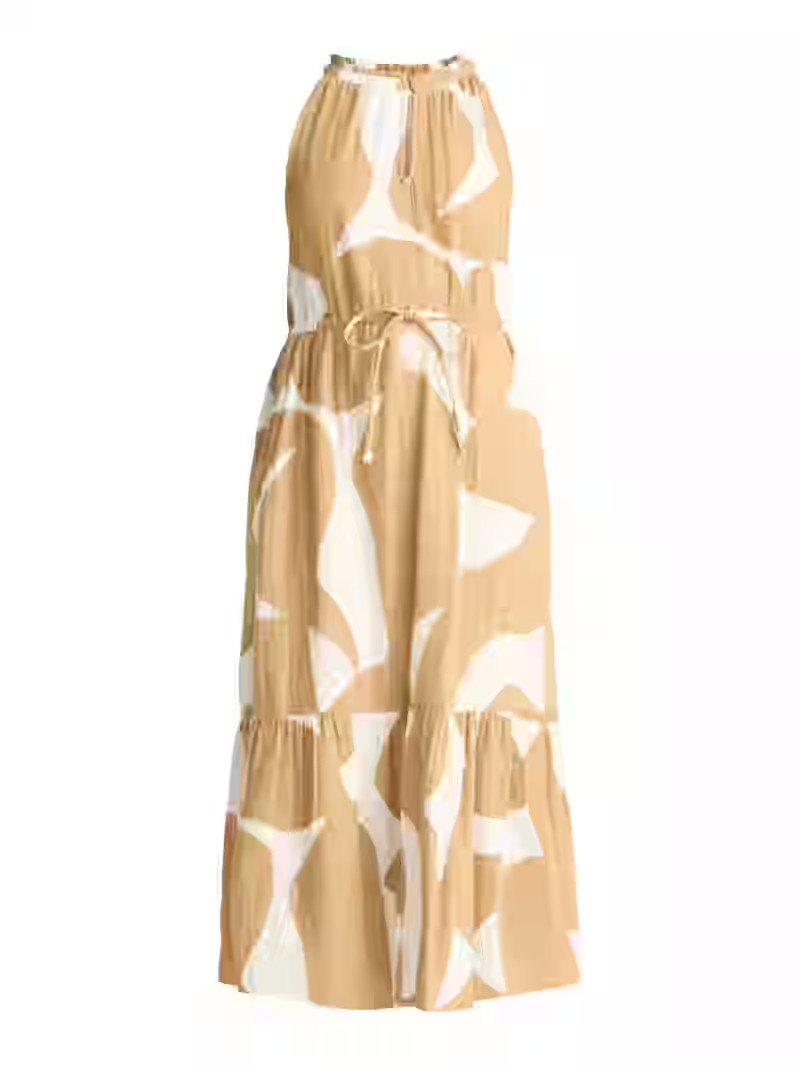 Time and Tru Women's Cotton Double Cloth Tiered Midi Dress, Sizes XS-XXXL | Walmart (US)