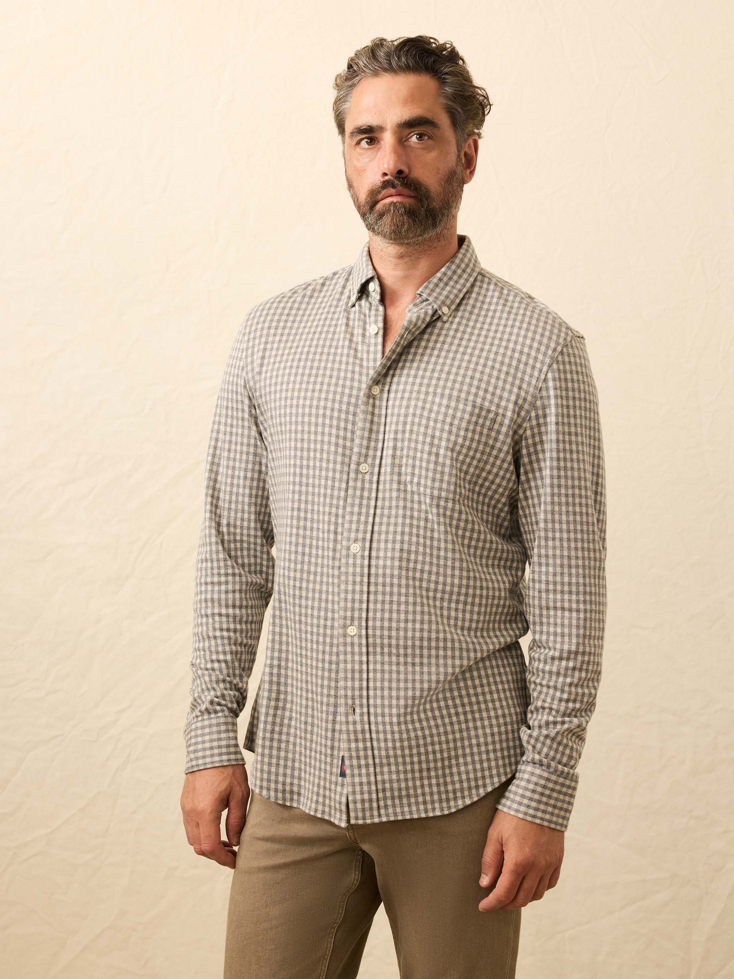 Coastline Knit Shirt - Fox Grey Gingham | Faherty