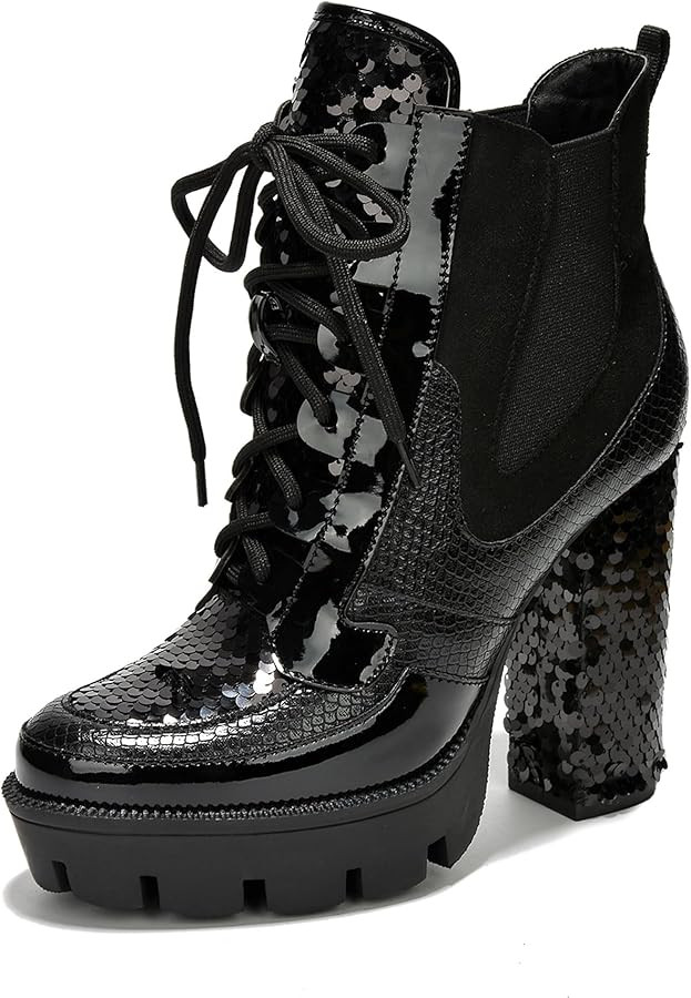 Cape Robbin Nell Heeled Boots for Women Sparkly Sequin Platform Chelsea Boots Women - Chunky Bloc... | Amazon (US)