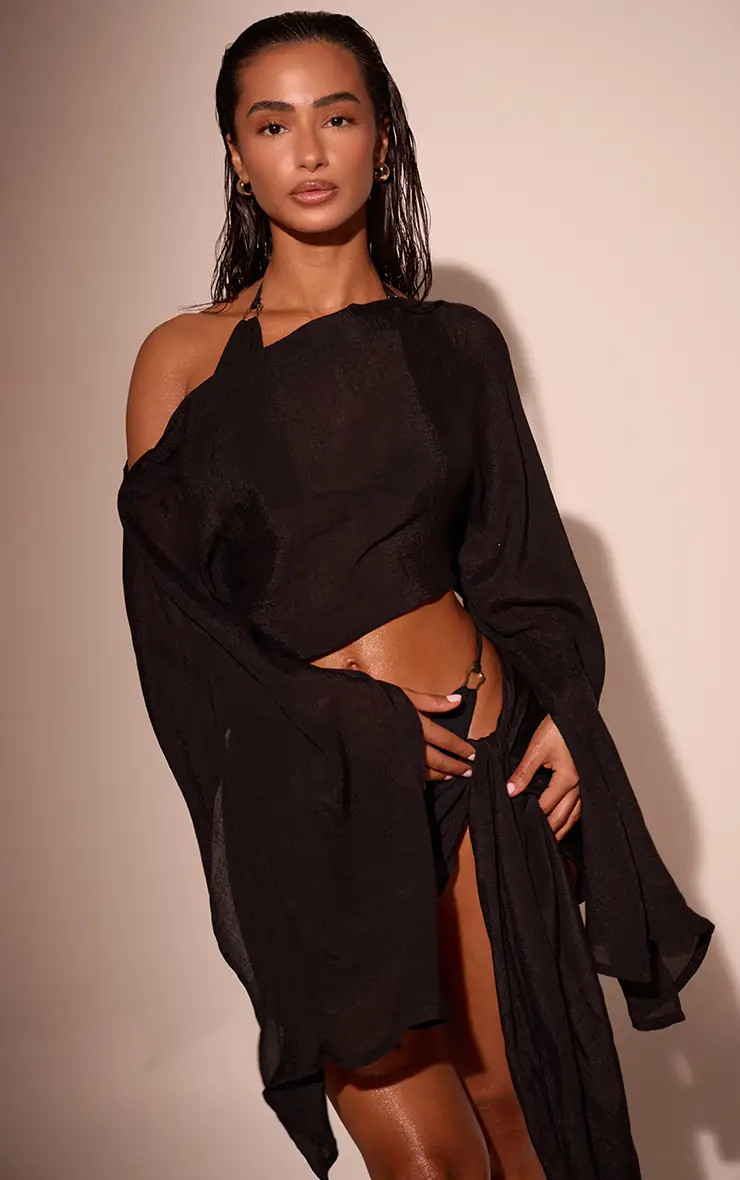 Black Linen Look Mini Sarong | PrettyLittleThing USA | PrettyLittleThing US