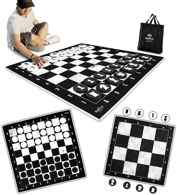 Swooc Games - 3-in-1 Giant Chess, Checkers, & Chess Tac Toe Game with Mat (4ft x 4ft) - Machine-W... | Amazon (US)