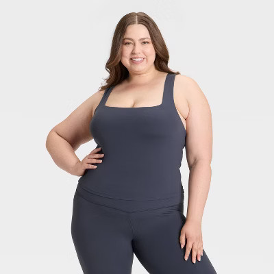 Women's Everyday Soft Square Neck Tank Top - All In Motion™ Navy Blue 1X | Target