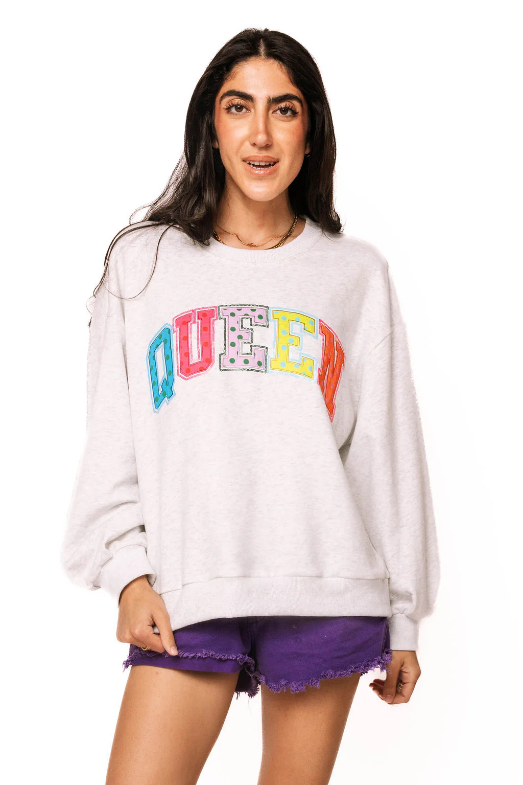Grey Polka Dot 'Queen' Sweatshirt | Queen of Sparkles