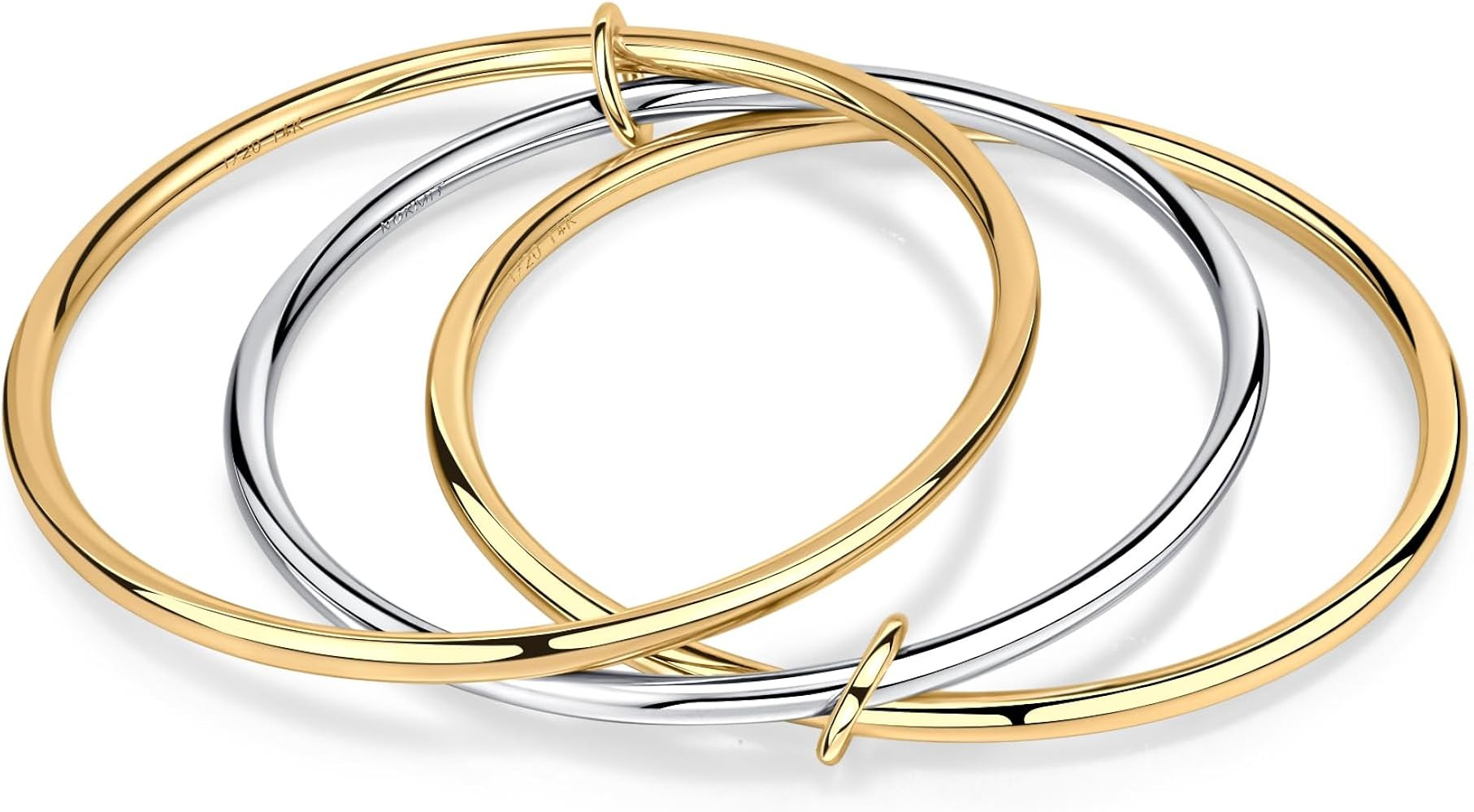 NOKMIT Two-Tone Stackable Bangle Bracelets for Women, Triple Interlocking Stainless Steel Bangle ... | Amazon (US)