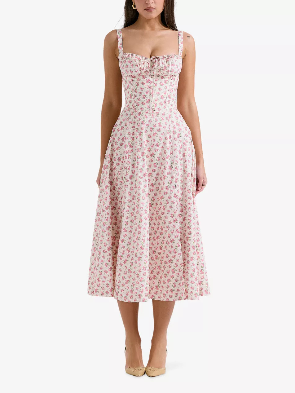Carmen gathered-cup stretch cotton-blend midi dress | Selfridges