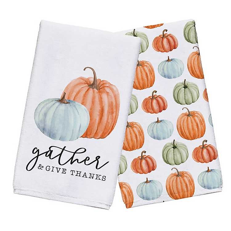 Give Thanks Pumpkin Kitchen Towels, Set of 2 | Kirkland's Home
