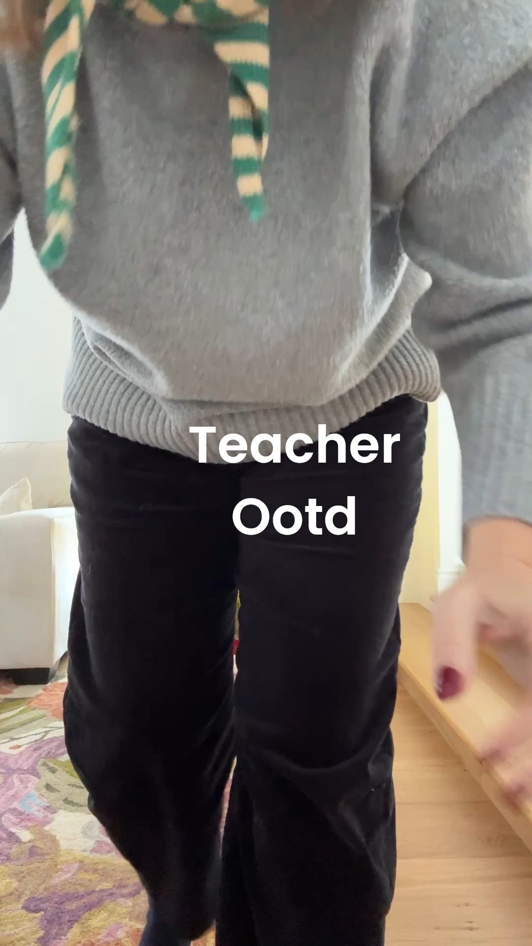 Mid size teacher outfit of the day .  I love this striped triangle scarf . Size 14 pants and large sweater .  Comfortable and cozy for a winter day . 

#LTKcanada #LTKwinter #LTKmidsize