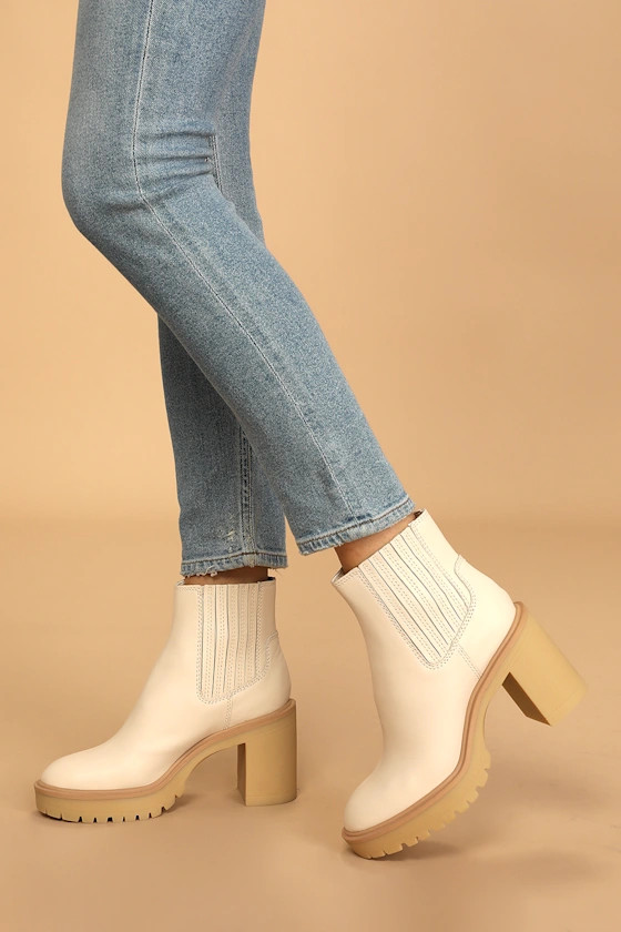 Caster H2O Ivory Leather Platform Ankle Boots | Lulus
