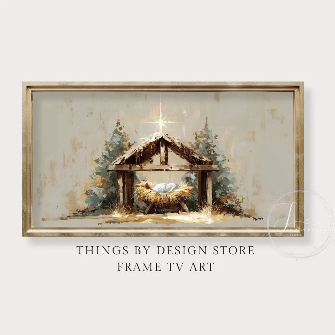Rustic Nativity Manger Frame TV Art | Baby Jesus | Oil Painting Style TV Art | Christian Christma... | Etsy (US)