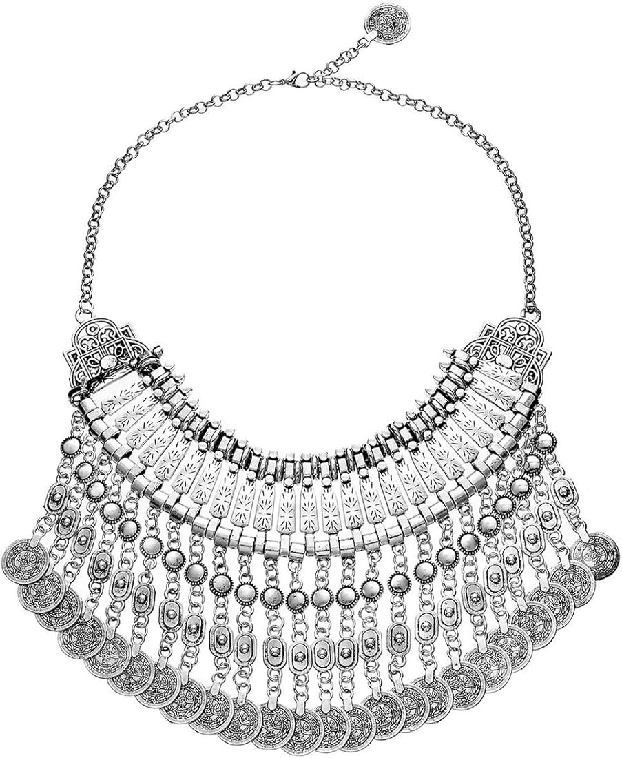 MJartoria Statement Necklace for Women, Boho Collar Choker Coin Tassel Ethnic Gypsy Chunky Neckla... | Amazon (US)