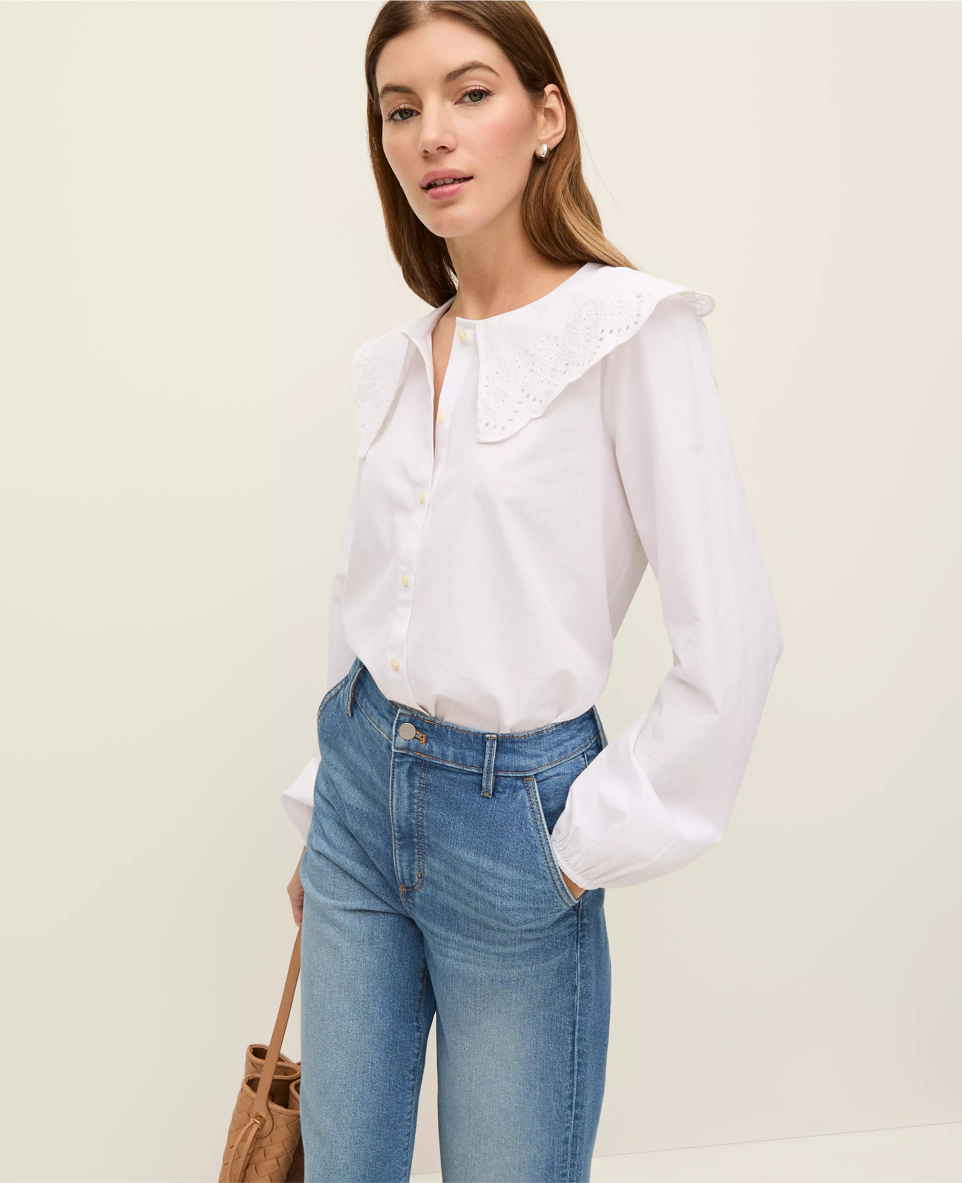 Weekend Collection Eyelet Collared Blouse | Ann Taylor