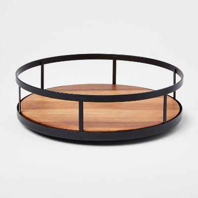 Wood Round Lazy Susan Spice Rack - Threshold™: Revolving Kitchen Organizer, Freestanding Black Wood & Metal | Target