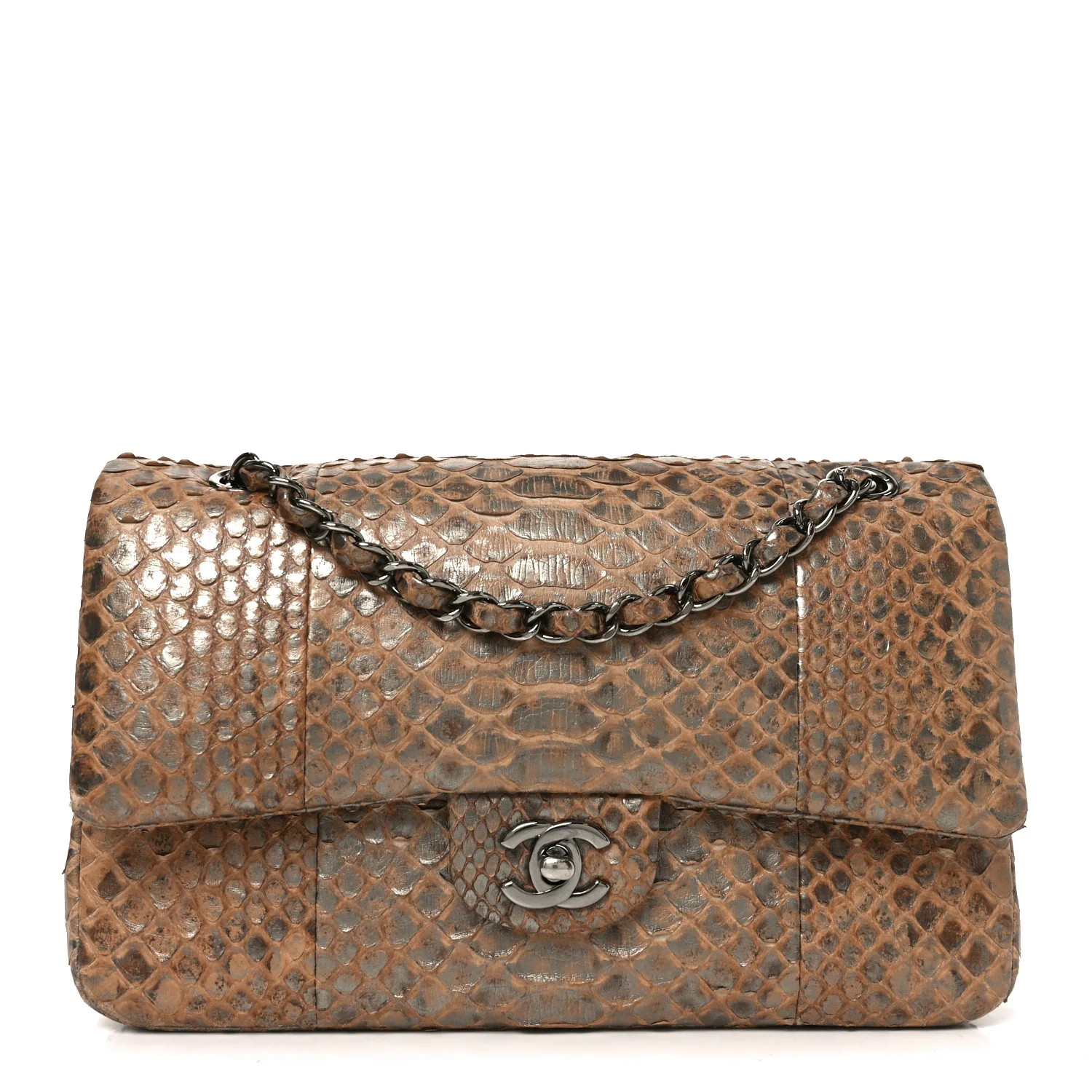 Chanel Metallic Snakeskin Medium Double Flap Beige 1864097 | FASHIONPHILE (US)