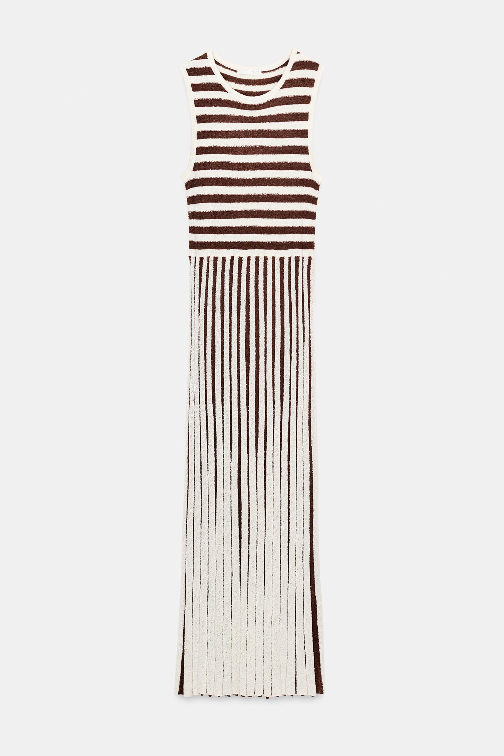 LONG TEXTURED PLEATED STRIPED DRESS | Zara US