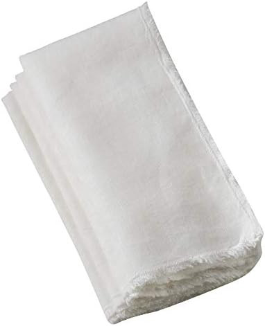 SARO LIFESTYLE Graciella Collection Fringe Linen Table Napkins (Set of 4), 20", Ivory, 4 Count | Amazon (US)